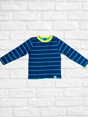 Striped Navy & Teal Long-Sleeve sweater Top with‎ Yellow Trim for Boy
